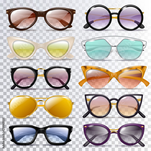 Glasses vector cartoon eyeglasses or sunglasses in stylish shapes for party and fashion optical spectacles set of eyesight view accessories illustration isolated on transparent background