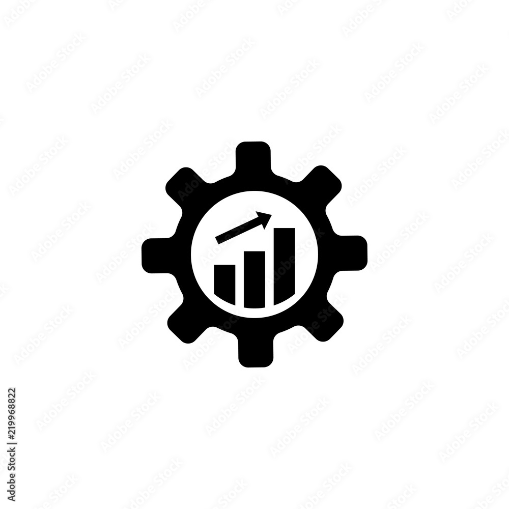 Productivity, Gear Cog with Growing Graph. Flat Vector Icon illustration. Simple black symbol on white background. Productivity, Gear Cog with Graph sign design template for web and mobile UI element Productivity, Gear Cog with Growing Graph. Flat Vector Icon illustration. Simple black symbol on white background. Productivity, Gear Cog with Graph sign design template for web and mobile UI element