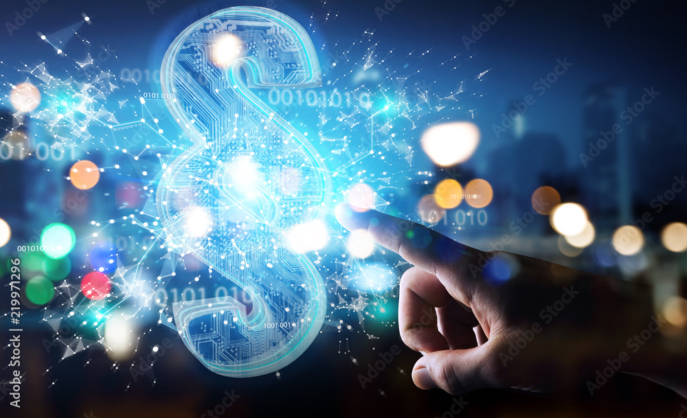Businessman using 3D rendering digital paragraph law symbol Businessman using 3D rendering digital paragraph law symbol