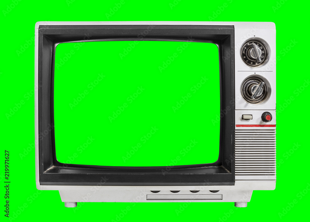 Old Television Isolated with Chroma Green Screen and Background ...
