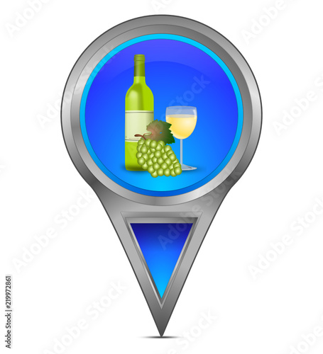 Map pointer with wine bottle, a glass of wine and grapes - illustration