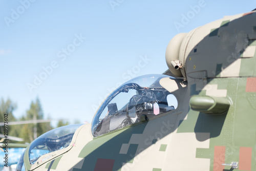 cockpits and part of the fuselage of a russian military attack helicopter. photo