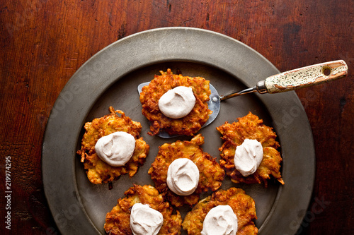 Hanukkah,  Apple Potato Latkes with Cinnamon Sour Cream