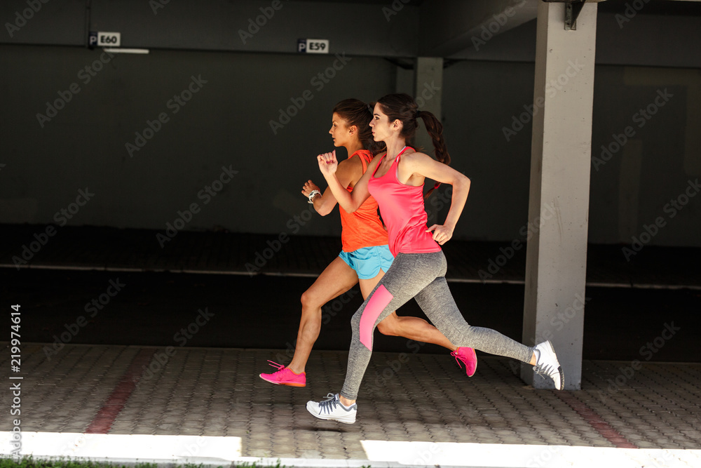 Two female runners jogging.Fitness and jogging concept.Copy space. Two female runners jogging.Fitness and jogging concept.Copy space.