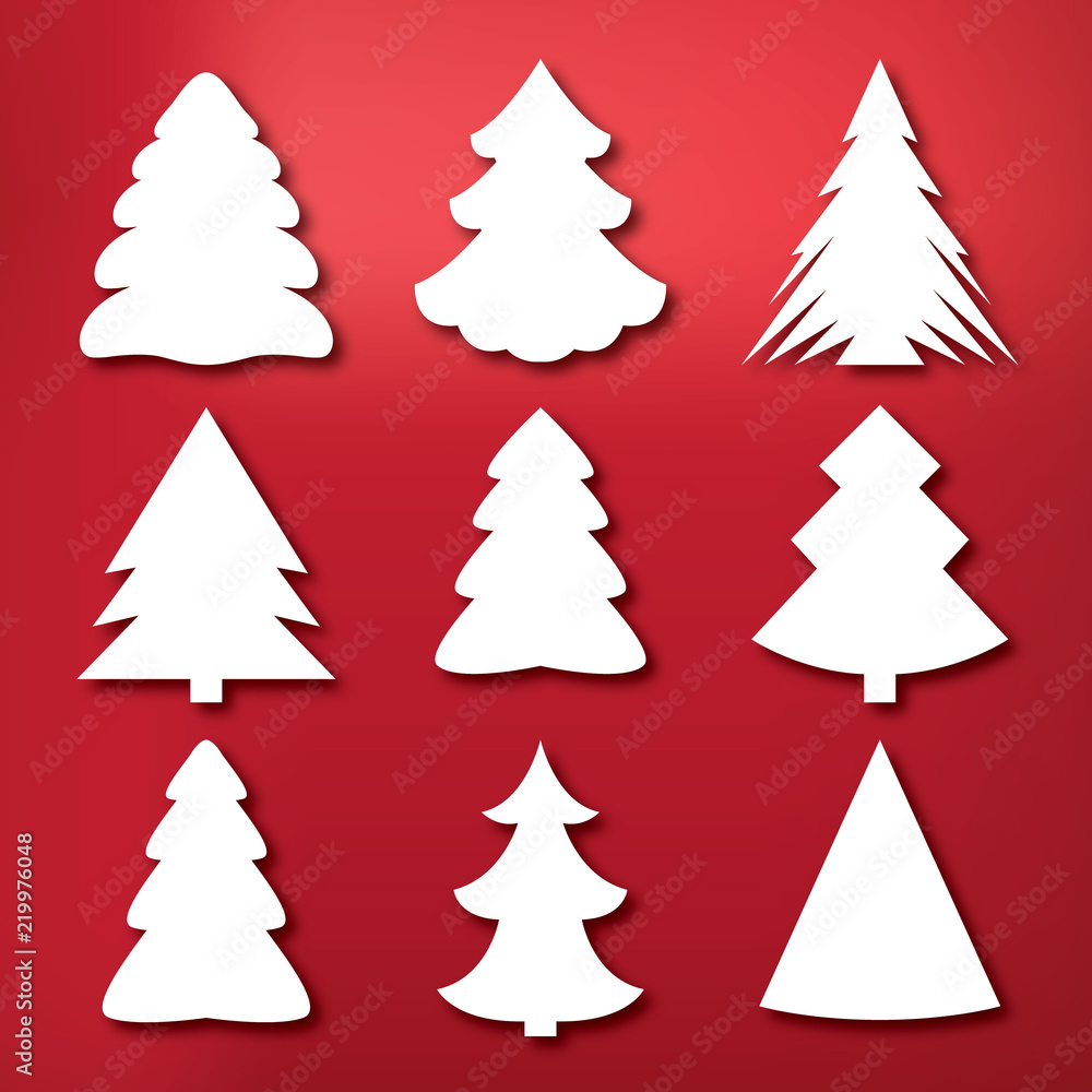 white christmas tree set vector illustration