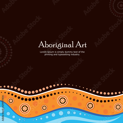 Aboriginal art vector banner with text.