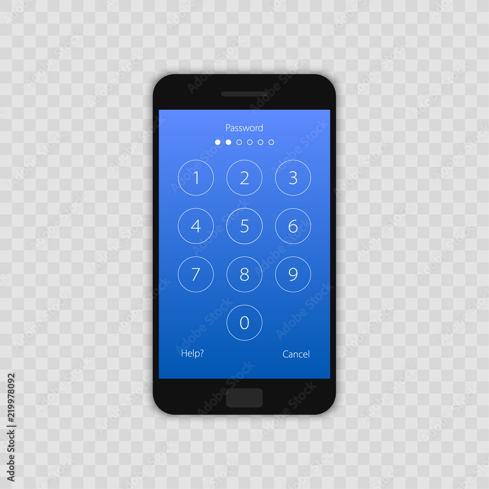 Passcode interface for lock screen, login or enter password pages. Vector phone ID recognition screenlock password or lockscreen passcode numbers display. Vector illustration. Passcode interface for lock screen, login or enter password pages. Vector phone ID recognition screenlock password or lockscreen passcode numbers display. Vector illustration.