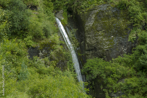waterfall on a rock in the green forest