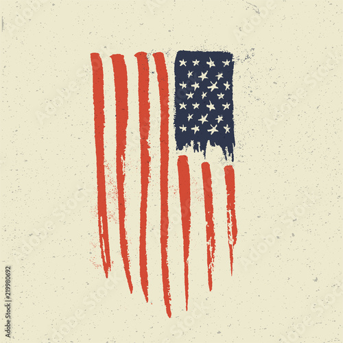 Hand Drawn American Flag. Grunge vintage styled vector illustration.