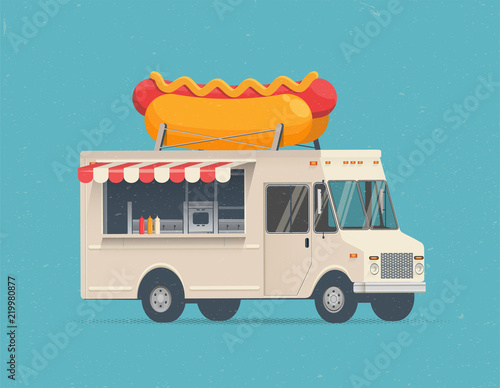 Hot Dog Street Food Truck. Vector