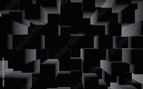 Abstract dark elegant cube geometric background. Chaotically advanced rectangular bars. 3D Rendering  3D illustration