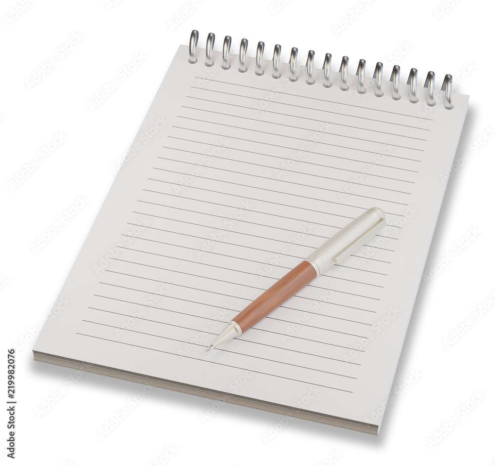 Empty notepad with pen isolated on white background Empty notepad with pen isolated on white background
