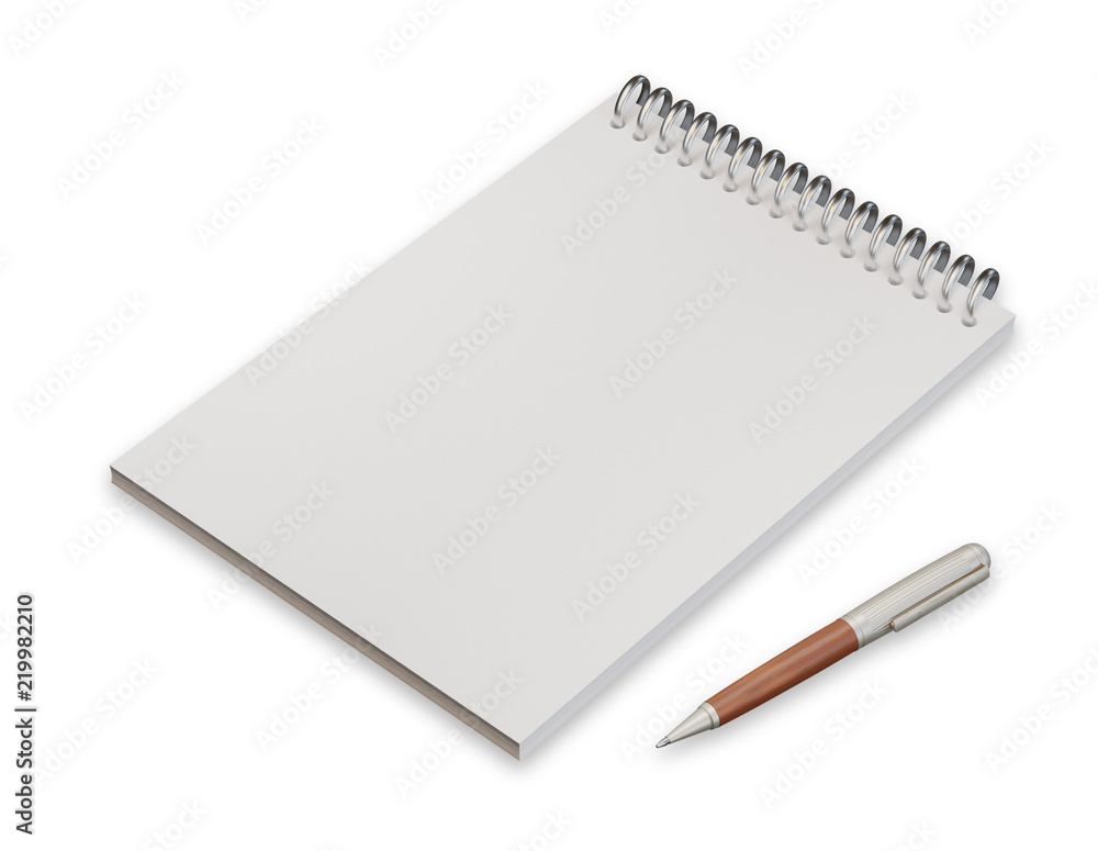 Empty notepad (sketch book) with pen isolated on white background Empty notepad (sketch book) with pen isolated on white background