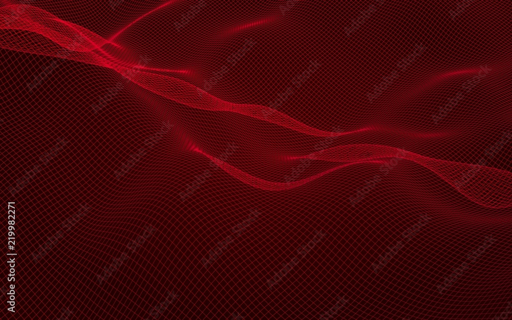 Abstract landscape on a red background. Cyberspace grid. Hi-tech network. 3D illustration Abstract landscape on a red background. Cyberspace grid. Hi-tech network. 3D illustration