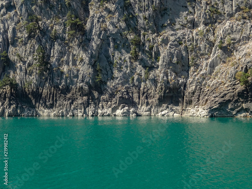 Turquoise lake and mountains. Turkish Green Canyon 