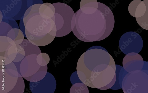 Multicolored translucent circles on a dark background. Red tones. 3D illustration