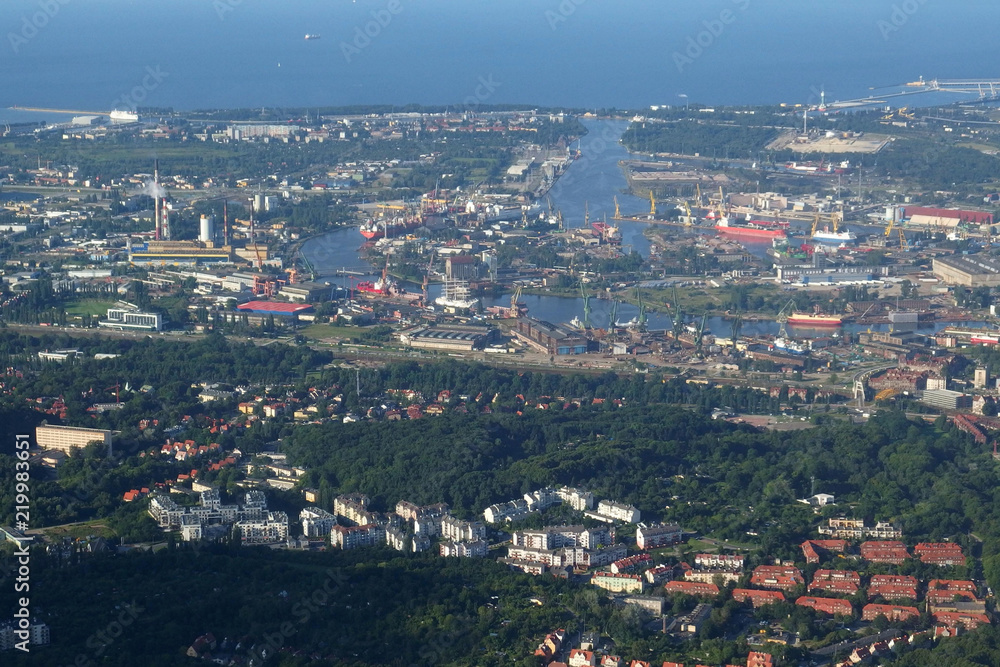 Polska, Gdańsk z lotu ptaka - widok z okna samolotu