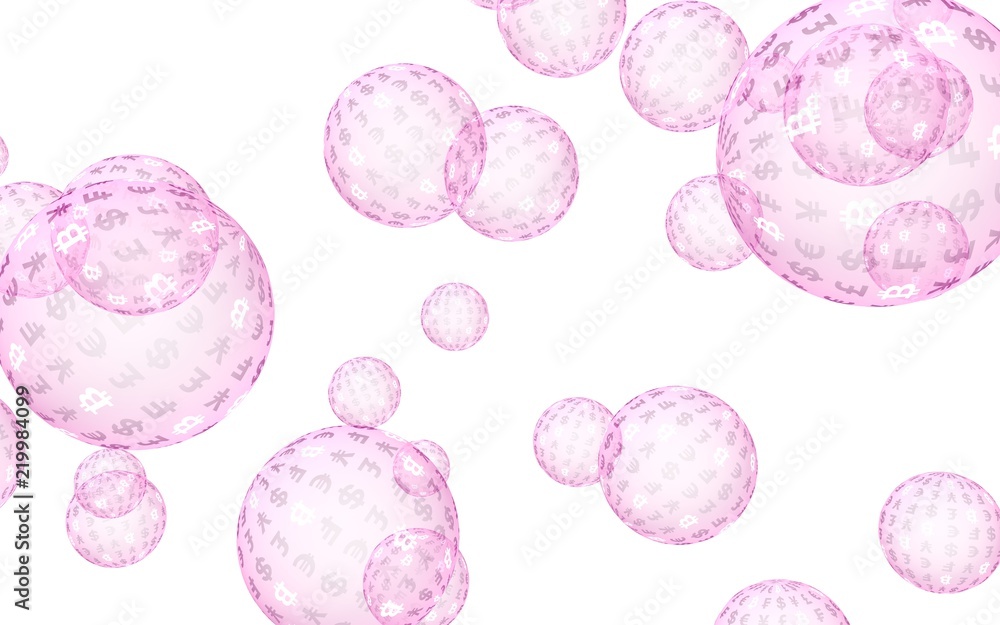 Bitcoin economic financial bubble. Cryptocurrency 3D illustration. Business concept. Pink bubbles on white background. Bit, Coin, mining concept Bitcoin economic financial bubble. Cryptocurrency 3D illustration. Business concept. Pink bubbles on white background. Bit, Coin, mining concept