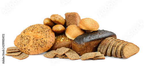 Fotografia Bread and baked goods isolated on white background.