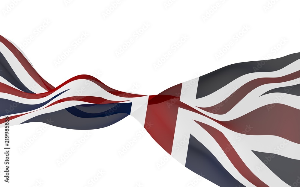 Waving flag of the Great Britain. British flag. United Kingdom of Great Britain and Northern Ireland. State symbol of the UK. 3D illustration Waving flag of the Great Britain. British flag. United Kingdom of Great Britain and Northern Ireland. State symbol of the UK. 3D illustration