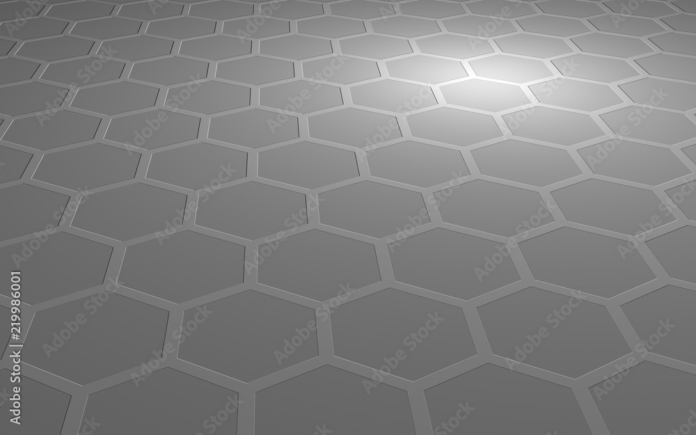 Honeycomb on a gray background. Perspective view on polygon look like honeycomb. Extruded, bump cell. Isometric geometry. 3D illustration Honeycomb on a gray background. Perspective view on polygon look like honeycomb. Extruded, bump cell. Isometric geometry. 3D illustration