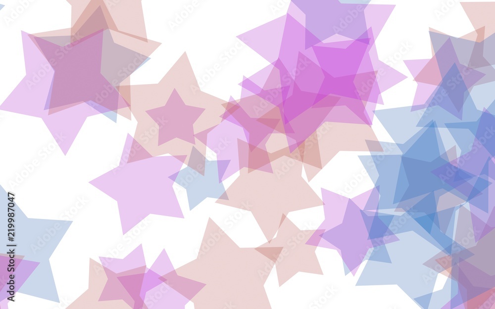 Multicolored translucent stars on a white background. Pink tones. 3D illustration Multicolored translucent stars on a white background. Pink tones. 3D illustration