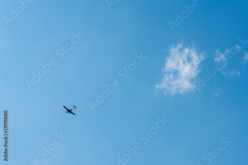 Blue propeller plane background
