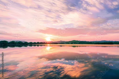 Obraz Zachód słońca nad jeziorem Hongsong