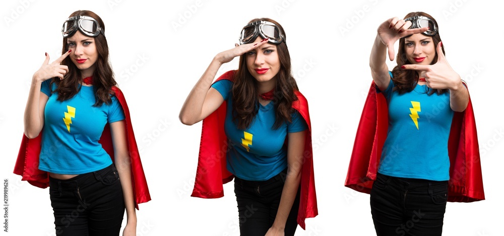 Set of Pretty superhero girl showing something