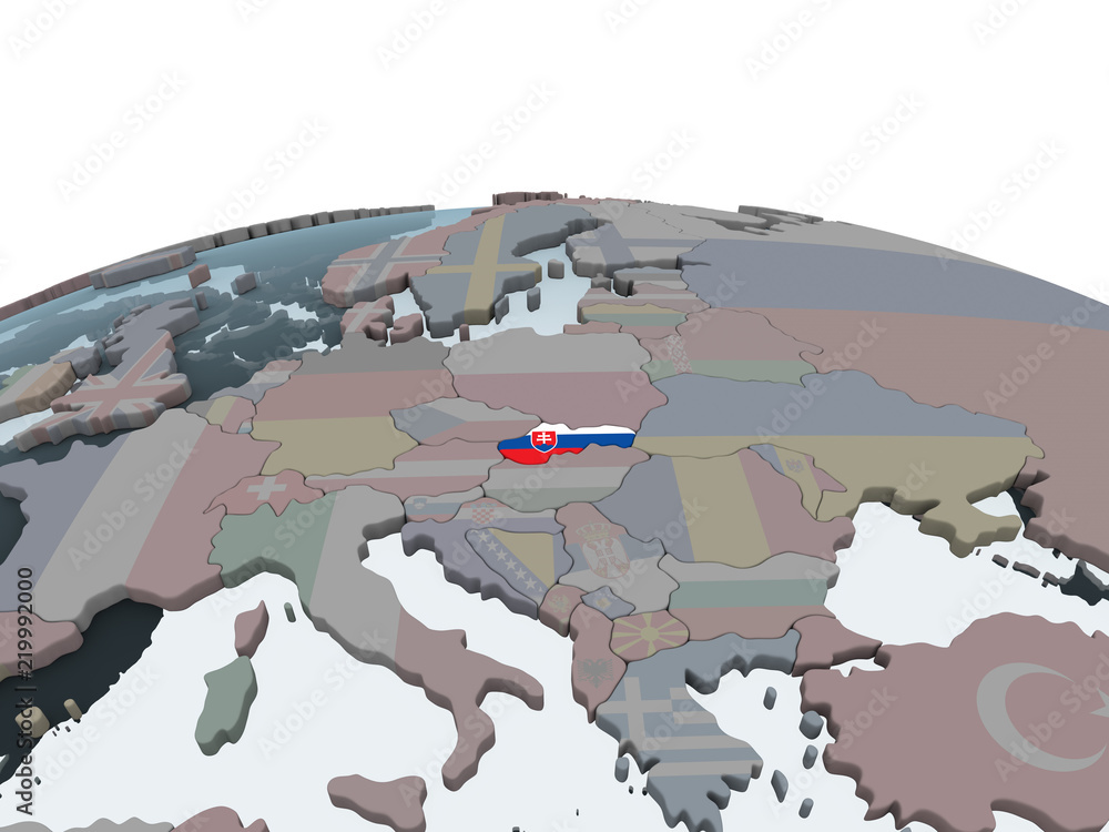 Slovakia with flag on globe