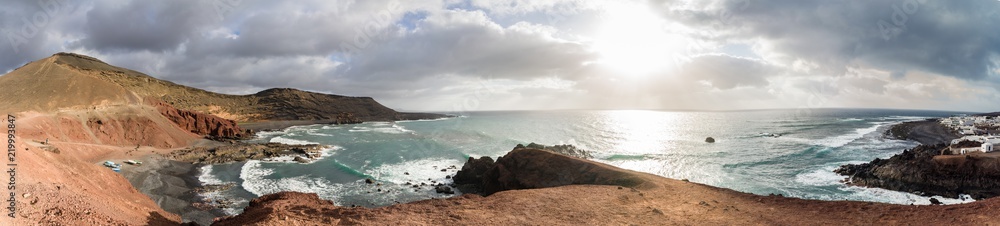 Landscape of Canary beach of Timanfaya, Lanzarote, Spain Landscape of Canary beach of Timanfaya, Lanzarote, Spain