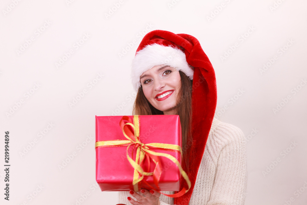 Woman holding gift box. Christmas time Woman holding gift box. Christmas time