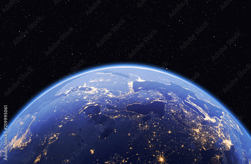 Fototapeta Planet earth with stars, global model isolated on black background. Elements of this image furnished by NASA