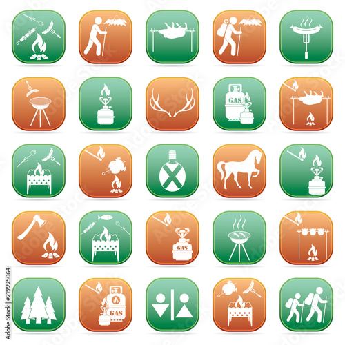 Set of travel and camping equipment icons