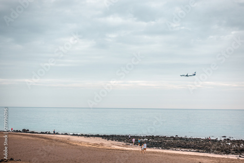 A plane landing in Lanzarote, Spain