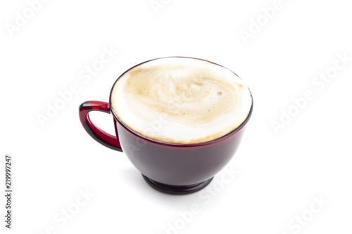 Coffee in a Red Transparent Mug on a White Background