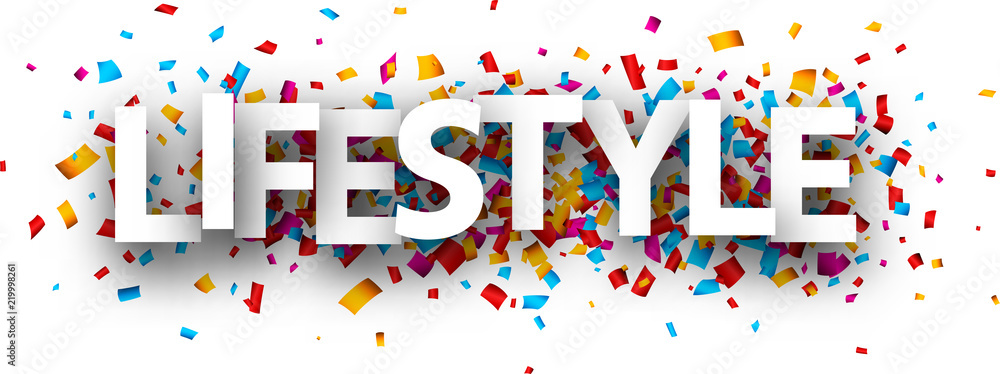 Lifestyle banner with colorful confetti. Lifestyle banner with colorful confetti.