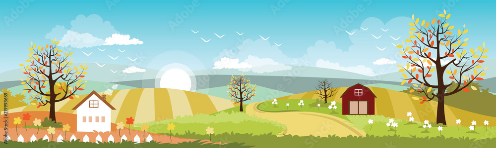 Panoramic of Countryside landscape in autumn