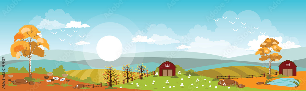 Panoramic of Countryside landscape in autumn