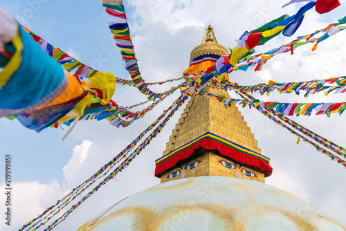 Boudhanath Stupa and prayer flags in Kathmandu