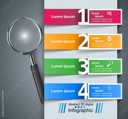 Realistic business magnifier. Zoom in and find.