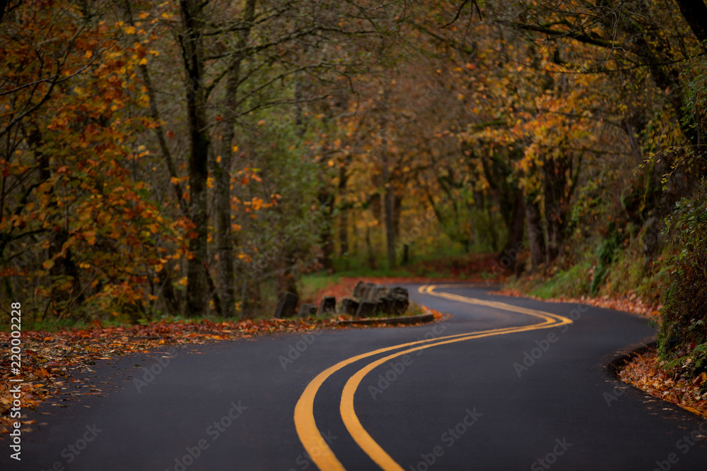 Autumn winding road along the Columbia River Gorge historic highway