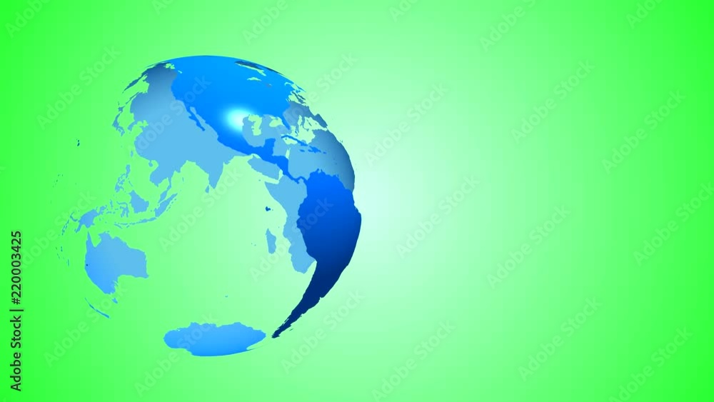 The globe of the Earth blue with transparent oceans and entrails rotates around its axis in the left part of the frame on a green gradient background. The globe of the Earth blue with transparent oceans and entrails rotates around its axis in the left part of the frame on a green gradient background.