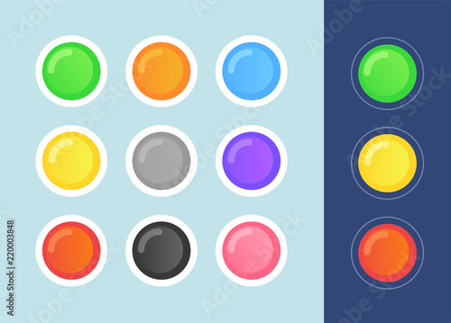 Vector Status Icon Set on dark and light backgrounds. in cartoon style. State Signs Round Form.