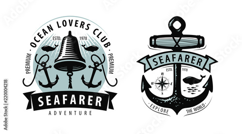Seafarer, shipping, cruise logo or label. Nautical theme. Vector