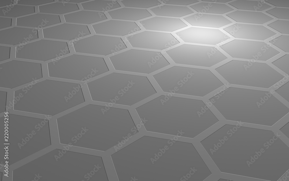 Honeycomb on a gray background. Perspective view on polygon look like honeycomb. Extruded, bump cell. Isometric geometry. 3D illustration Honeycomb on a gray background. Perspective view on polygon look like honeycomb. Extruded, bump cell. Isometric geometry. 3D illustration