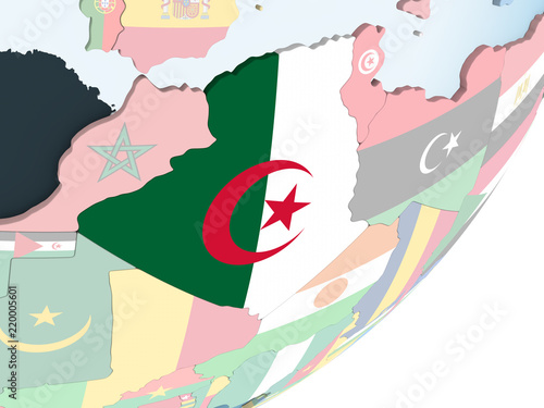 Algeria with flag on globe © harvepino
