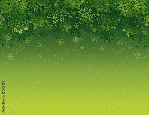 Green christmas background with snowflakes and stars, vector illustration