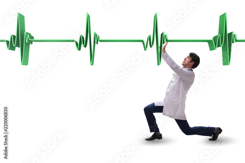 Doctor cardiologist supporting cardiogram heart line