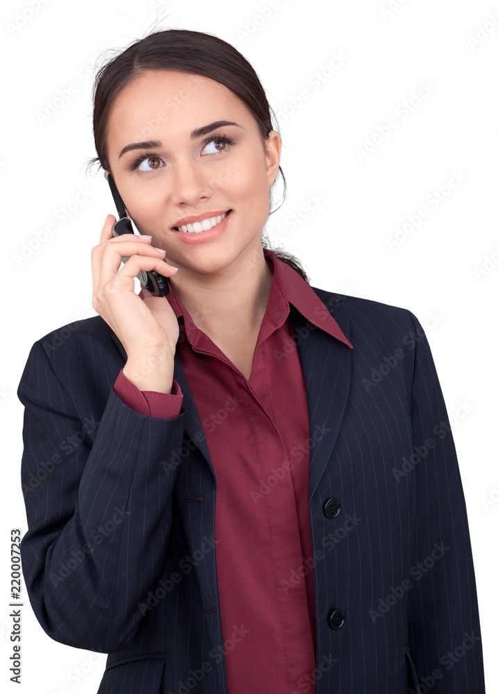Businesswoman Talking on Mobile Phone - Isolated Businesswoman Talking on Mobile Phone - Isolated